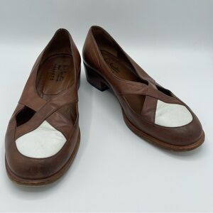 Henry Beguelin for Barney's Brown White Leather Loafers Shoes Italy Women's 6.5